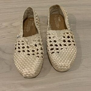 TOMS Cream Woven Crochet Boho Style Shoes Womens 8